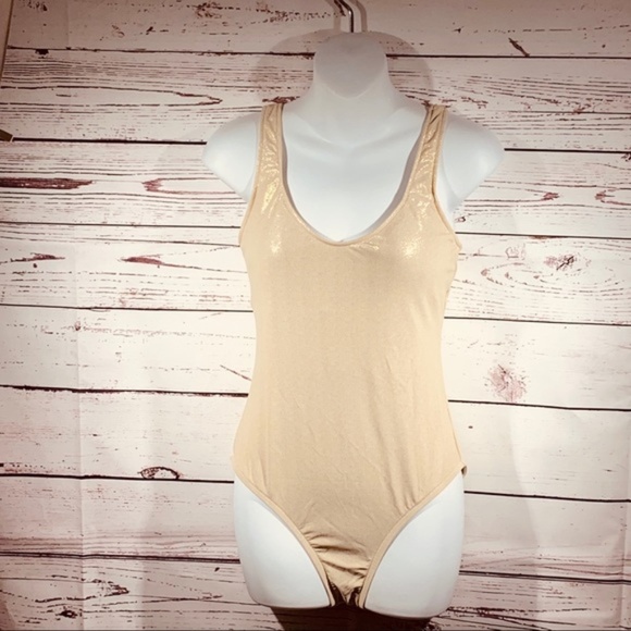 Metallic One Piece Swimsuit Golden Leaf Padded Cup - Picture 3 of 4